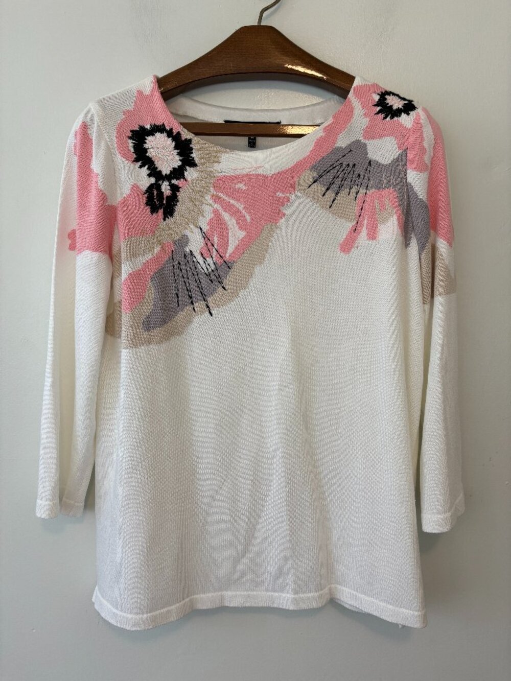 Ming Wang White Pullover Top 3/4 Sleeves Size Medium